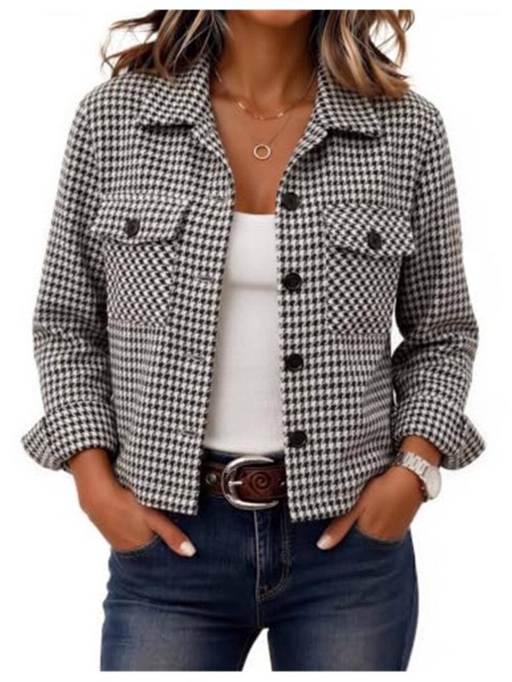 Womens Plaid Flannel Shacket Cropped Button Up Oversized Shirt Jacket Pockets